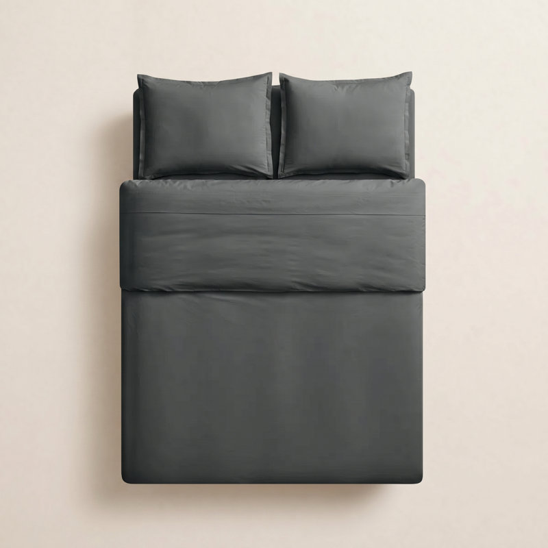 Ensemble de housse de couette Percale, Housse de couette grand + 2 taies décoratives, Gris anthracite