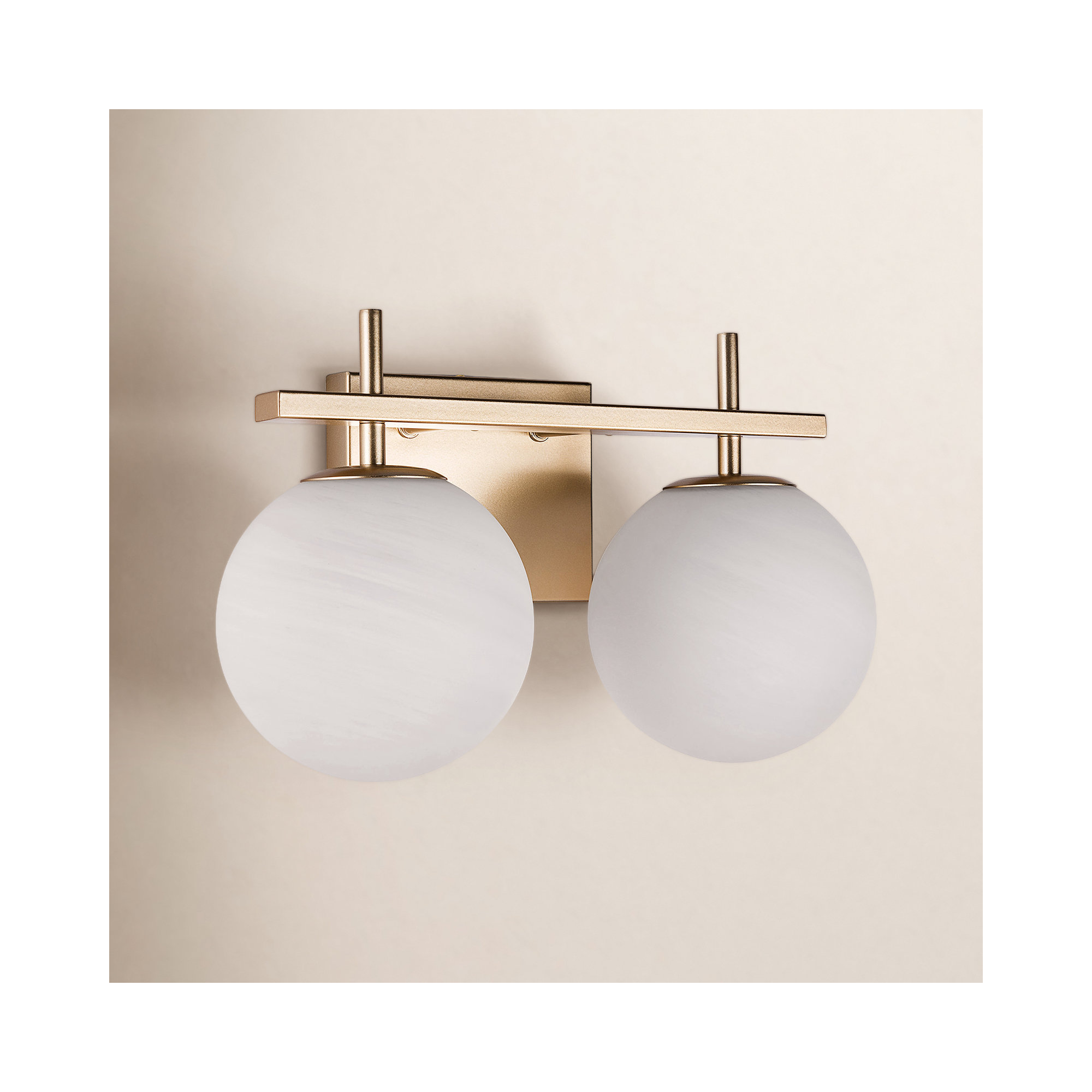 Bathroom Vanity Light With Round Shape Cloud Glass Shade, 2, Polished Gold