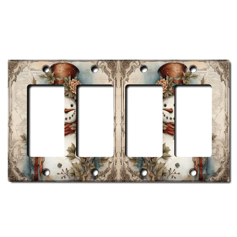 Christmas Festive Snow Man Leaves Beige 4 - Gang Toggle Light Switch Standard Wall Plate
