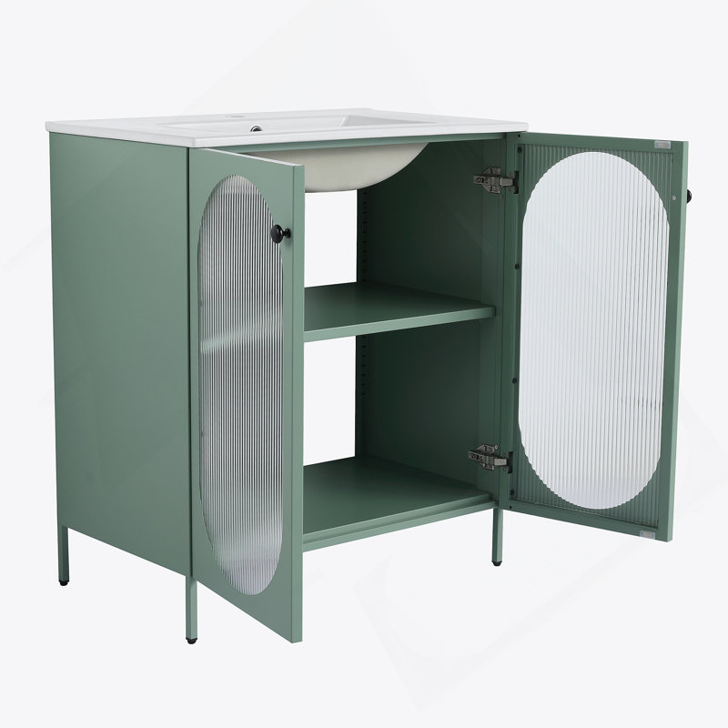 Meuble-lavabo autoportant de 30 po avec lavabo en céramique, Vert menthe