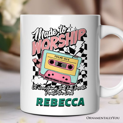 Made to Worship Christian Retro Mug, Psalm 150:6 Bible Verse Gift with Custom Name