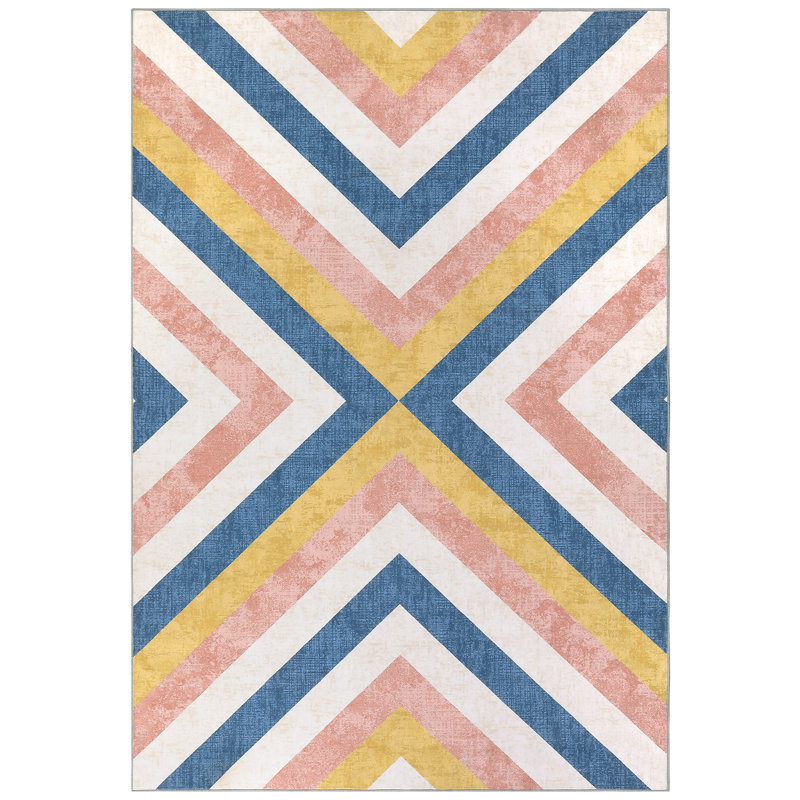 Sommer Chevron Machine Washable Rug with Rubber Backing for Living Room Geometric Non-Slip Dining Room Rug for Bedroom Floor Carpet for Office Nursery Playroom