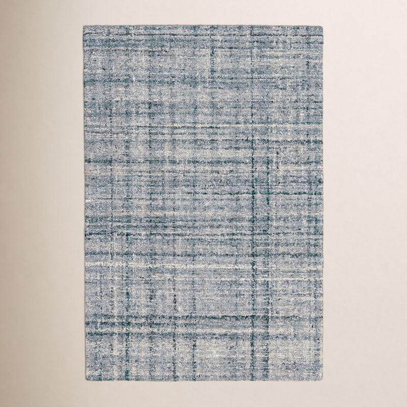 Tapis bleu / ivoire en laine Harris, Rectangle 7 pi 6 po x 9 pi 6 po