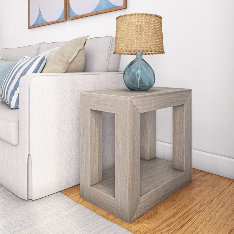 Dedie Solid Wood End Table, Seashell Wirebrush