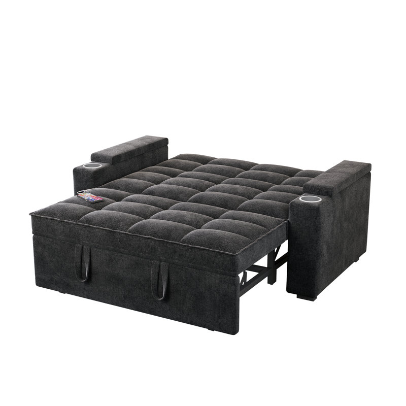 Canapé-lit convertible 65 po 3-en-1, canapé-lit coulissant avec table d'appoint pivotante à 360 °, canapé moderne revêtu de velours chenille, canapé peu encombrant pour salon, appartement et chambre d'amis, noir