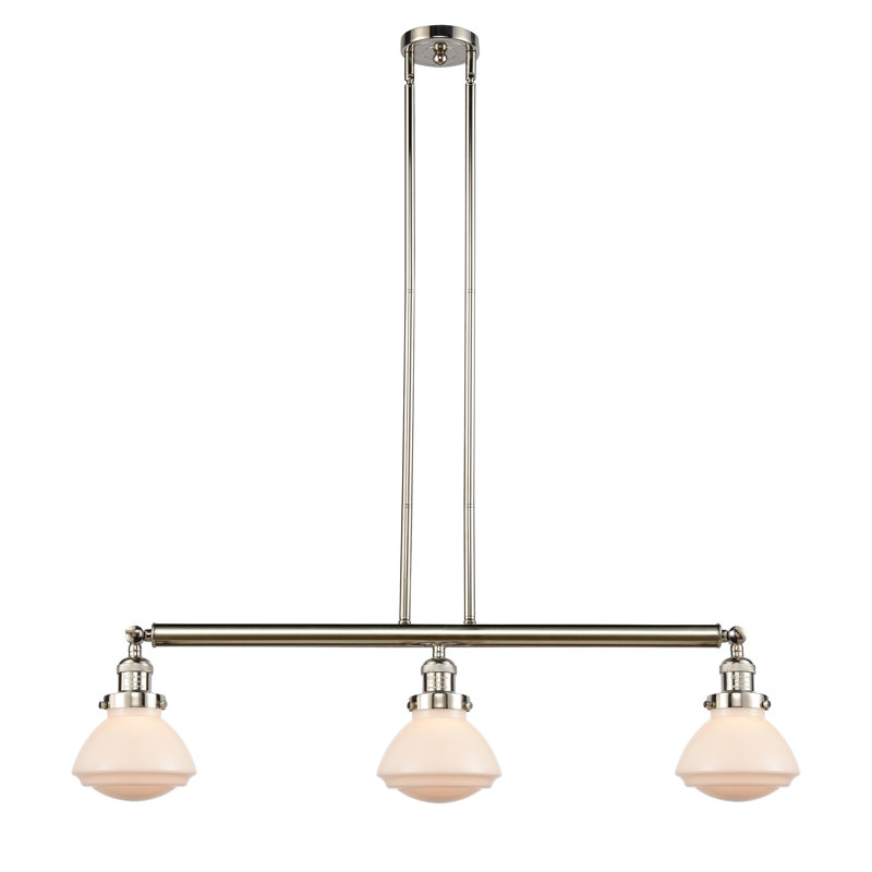 Luminaire suspendu linéaire à 3 lumières pour îlot de cuisine Chesterville, Ampoule non incluse, Blanc mat, Nickel poli