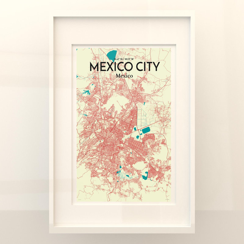 «Mexico City Map», impression, H 36 po x l 24 po, Vert / beige