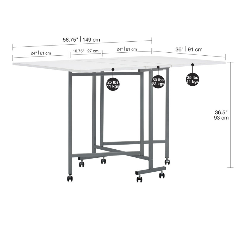 58.75'' x 36.5'' Foldable Craft Table with Wheels