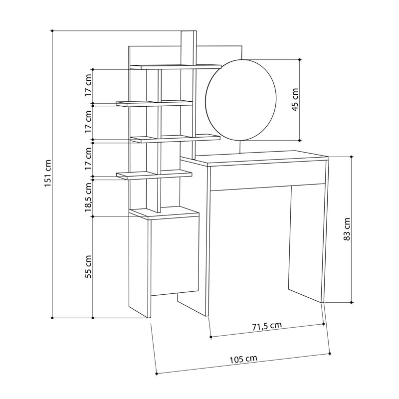 Modern Make-Up Table with Mirror, White & Oak, 28.0 x 59.4 x 13.8 inches | 100% Melamine Coated Particle Board, Soft-Close Hinges, Numerous Shelves, Wall-Mountable | Elegant Design for Stylish Bedrooms & Vanity Spaces