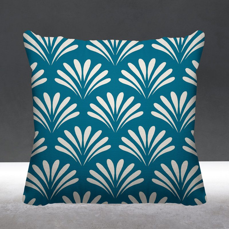 Coussin décoratif intérieur / extérieur Flower Burst, H 19 po x l 19 po, Turquoise, Carré