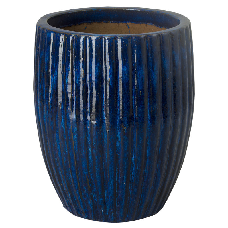 Pot de fleurs en céramique, Bleu, H 25 po x l 21 po x P 21 po