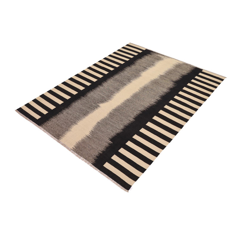 Tapis beige / noir en laine noué à la main 8 pi 3 po x 10 pi 2 po Littleville