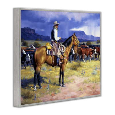 Cowboy & Cattle Mountain View Framed Giclee Art, design by Jack Sorenson