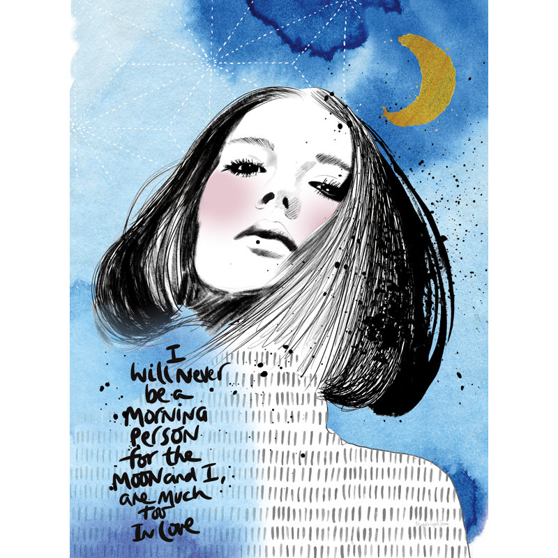«Moon Girl II», reproduction encadrée sur toile par Mercedes Lopez, H 40 po x l 30 po, Imprimé avec cadre blanc, Non