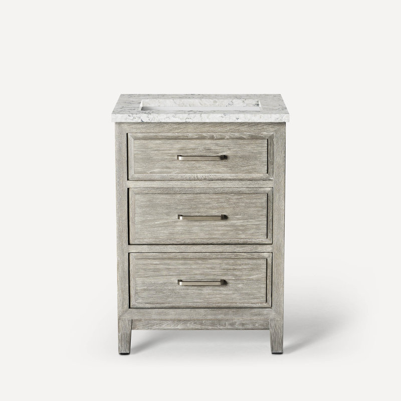 Craft Series Quartz Stone Vanity Top, 24" x 7.88" x 23", Center Undercounter Sink, Three Hole, Pietra