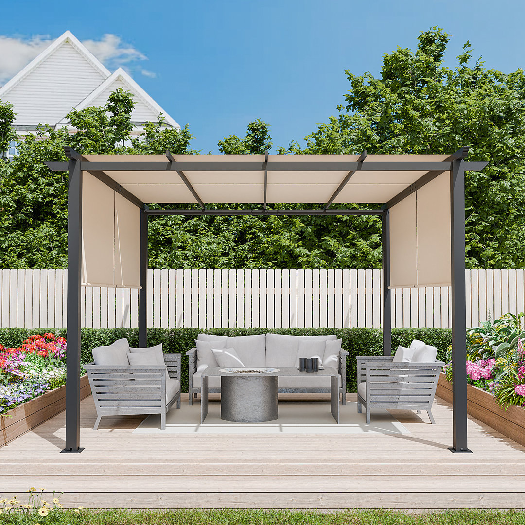 10x10 Ft Steel Pergola with Adjustable Canopy – Outdoor Patio Structure for Backyard, Garden & Deck – Weather-Resistant Frame with Sun Shade & Ventilation INMITOM