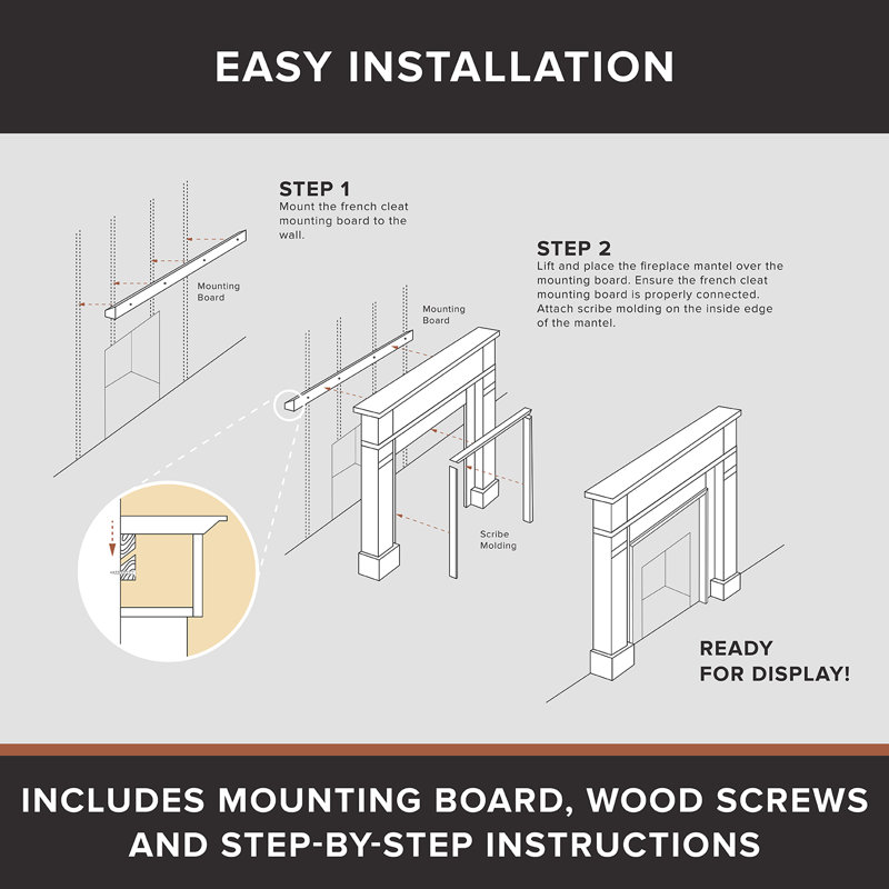 Sabine Contemporary Wood Fireplace Mantel Surround Kit Includes Wooden Mantel Surround And Shelf, 72" L, Unfinished