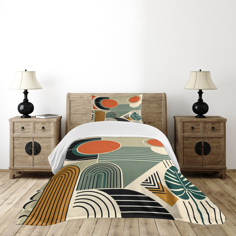 Twin Gray Abstract Polyester Bedspread Set