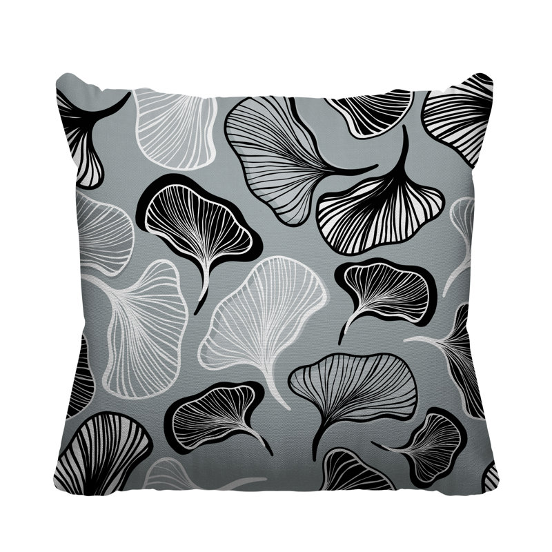 Coussin intérieur / extérieur à motif de feuilles abstraites ngoli, L 19 po x H 19 po, Gris