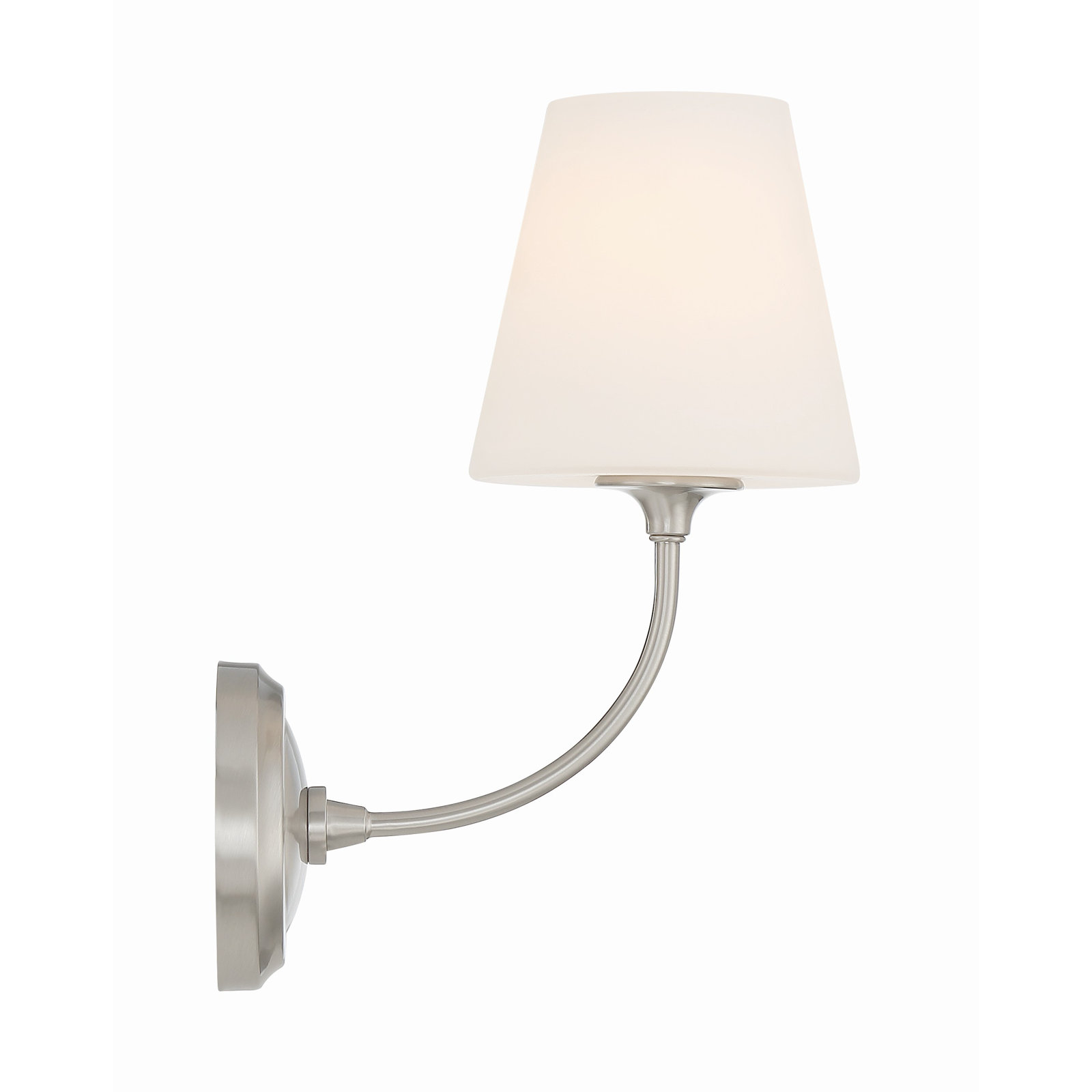 Lane Single Light Glass Dimmable Armed Sconce, Brushed Nickel