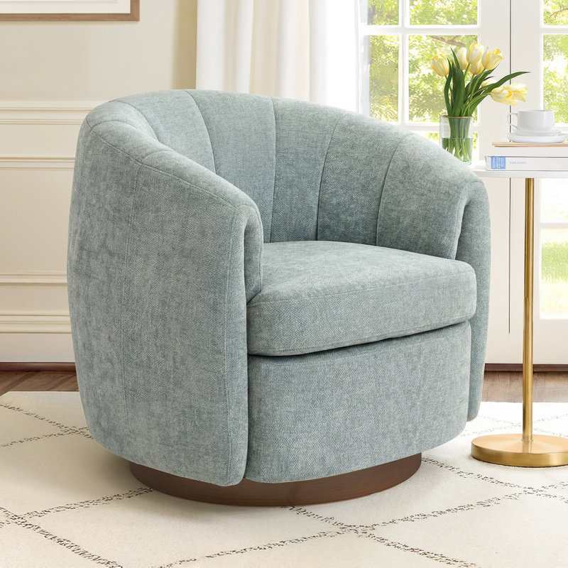 Seraphina Upholstered Swivel Barrel Chair, Smoke Blue Green