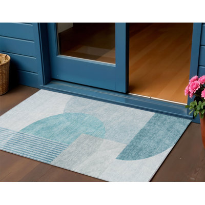 Tapis intérieur / extérieur bleu sarcelle lavable 3 pi x 5 pi bleu et argent