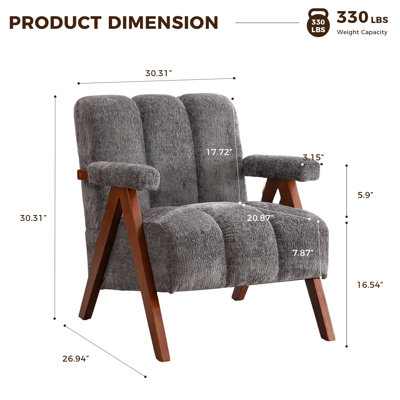  Modern Solid Wood Chenille Upholstered Accent Chairs Set of 2