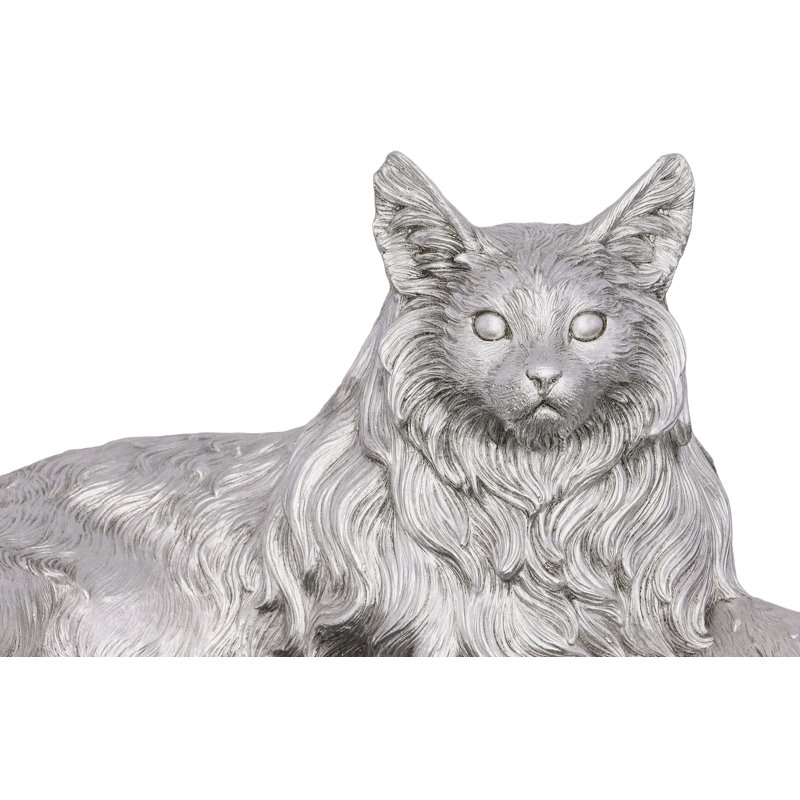 Resin Cat Figurine, Silver Leaf