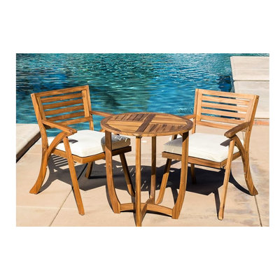 Wood Patio Dining Arrangement With Cushions - Weather- Appeal Collection And Elegant