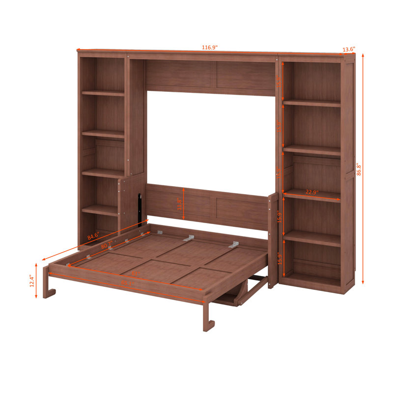 Grand lit escamotable avec bureau et bibliothèque, Grand lit