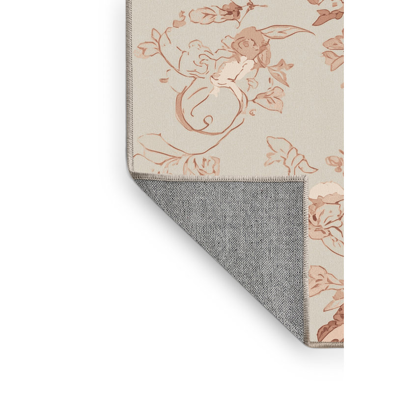 Tapis beige lavable à la machine à motif floral rétro Bishopston, 2 x 3