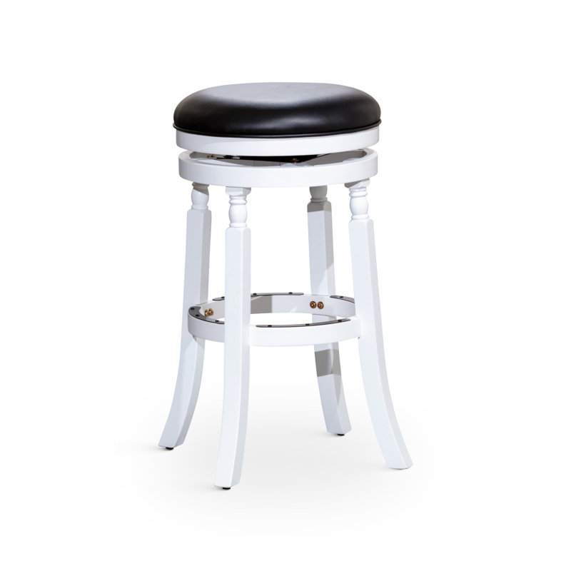 Tabouret 30 ", siège en cuir, Siège noir / cadre blanc