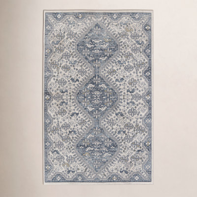 Phoebe Cream Blue Machine Washable Oriental Rug