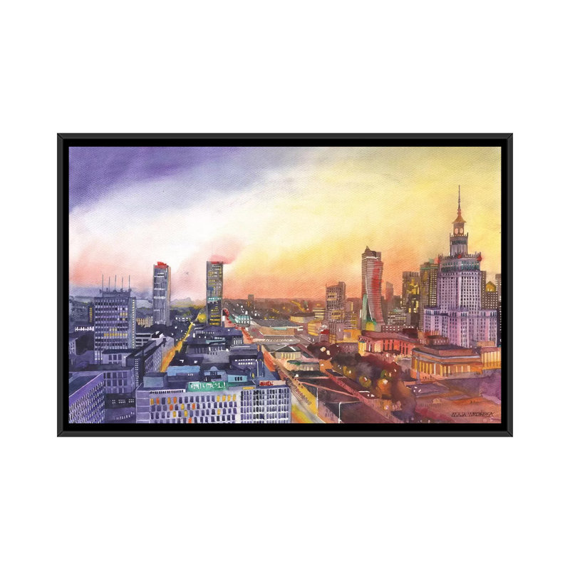 «Sunset In Wars» par Maja Wronska, impression sur toile, H 32 po x l 48 po x P 1,5 po, Toile avec cadre noir, Pas de tapis