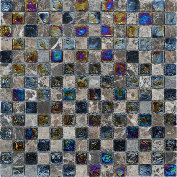 Diamond 1" x 1" Glass/Stone Grid Mosaic Wall & Floor Tile