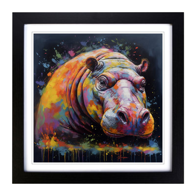 Hippo Colour Field - Single Picture Frame Print on Wood