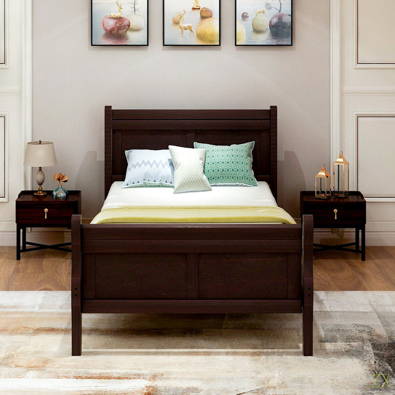 Lit plateforme avec base de lit en bois et lit-bateau, Noir
