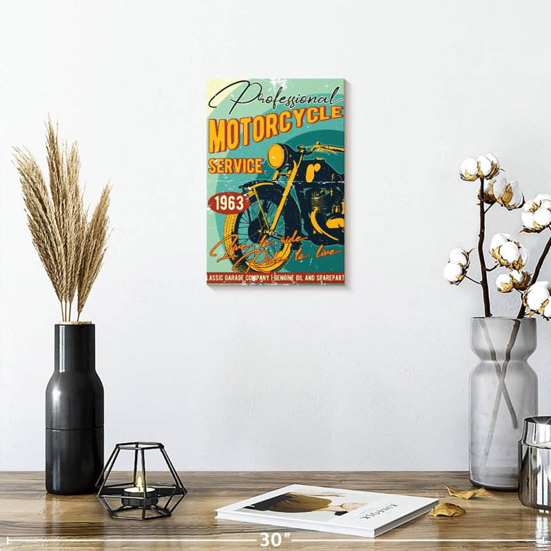 Affiche rétro de moto, H 12 po x l 8 po