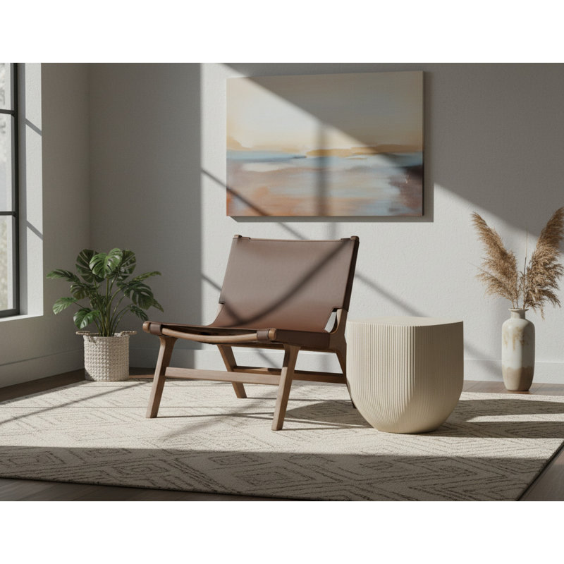 Fauteuil d'appoint en cuir Rawlins, Cuir brun végétalien, Noyer