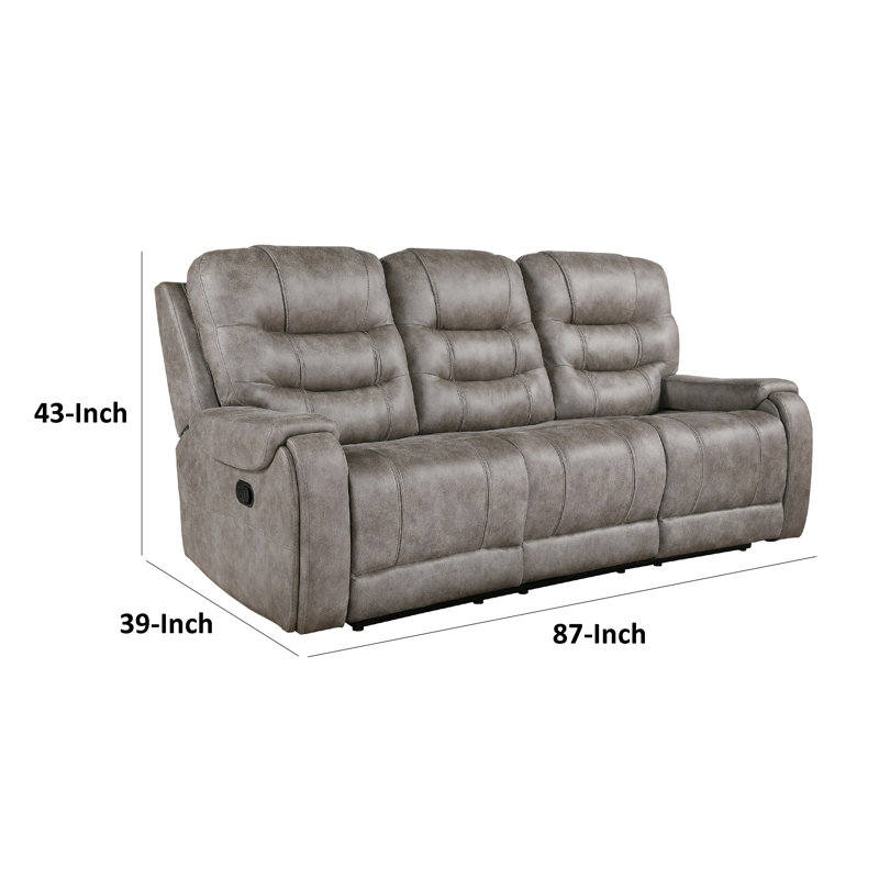 Canapé inclinable manuel Erron, microfibre brun gris, 87 pouces