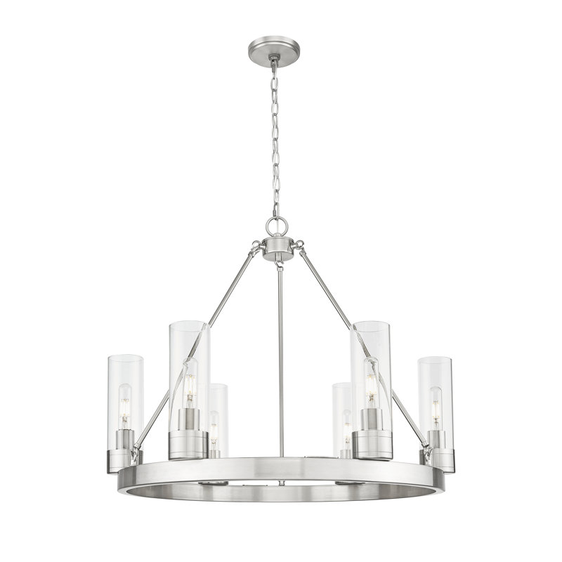 Jaiwan - Lustre 6 lumières avec abat-jour, Clair, Nickel satiné