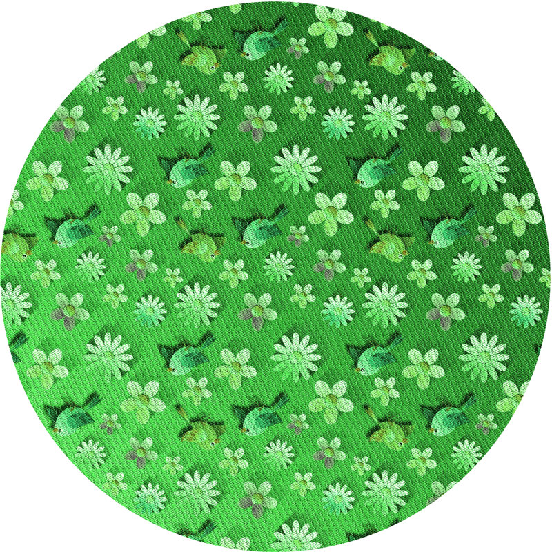 Tapis vert à motif floral, Rond 6 pi