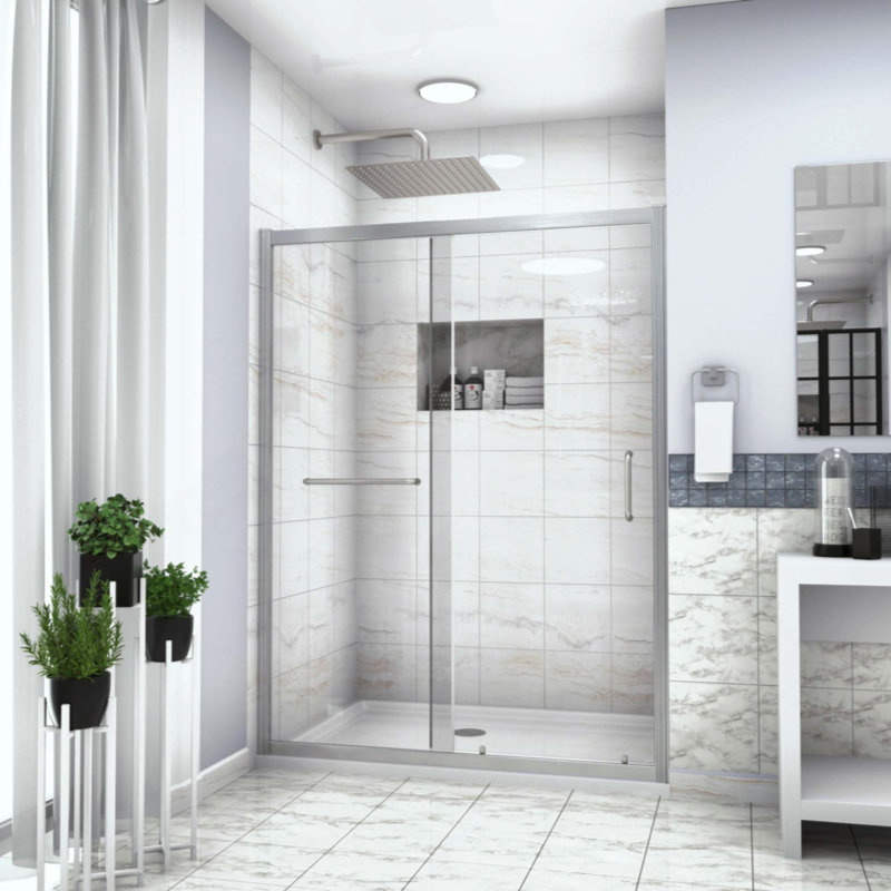 Cabine de douche coulissante simple de 1/4 po (6 mm), Argent brossé