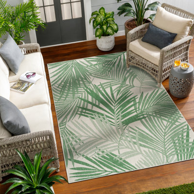 Dajerin Indoor & Outdoor Boho Rug Green/Ivory