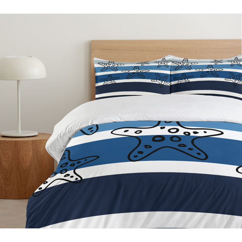 Twin Blue and White Starfish Microfiber Duvet Cover Set