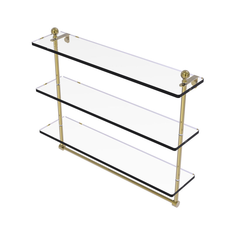 Gober 3 Piece Tiered Shelf with Towel Bar, 22", Unlacquered Brass