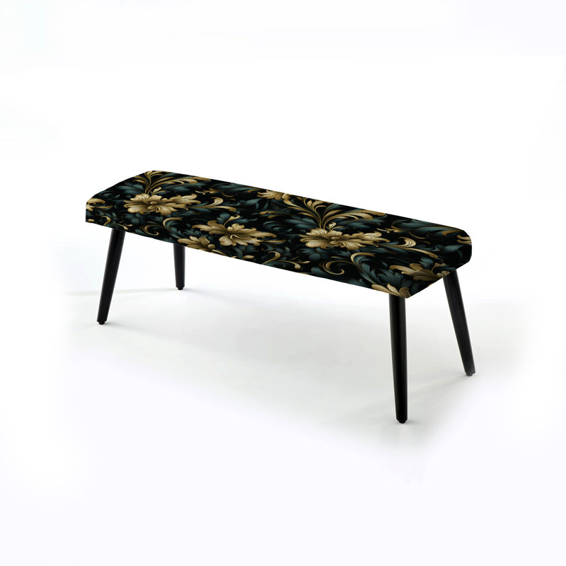 Gold and Green Luxury Damask Symphony - Banc rembourré noir damassé