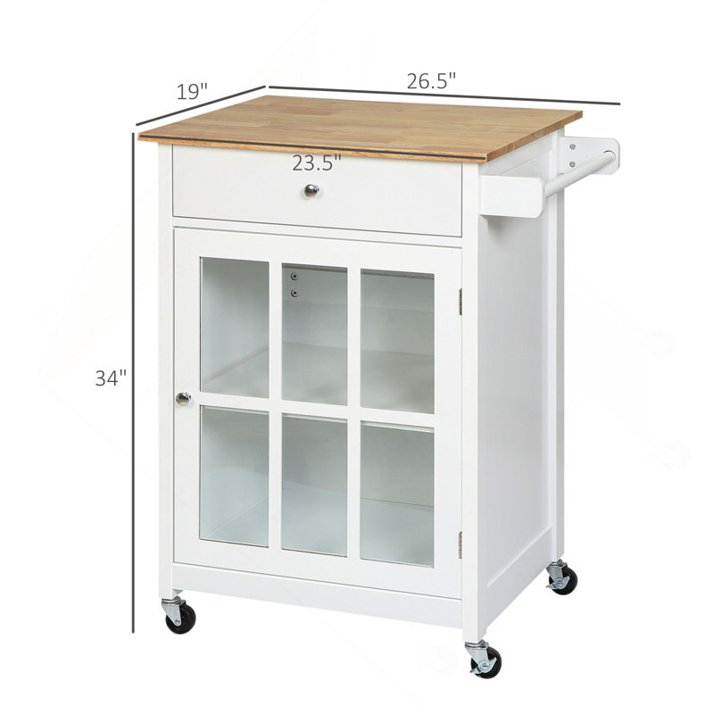 Chariot pour îlot de cuisine 27 po avec tiroir et porte vitrée, chariot de cuisine avec tablette réglable et porte-serviettes 27 po