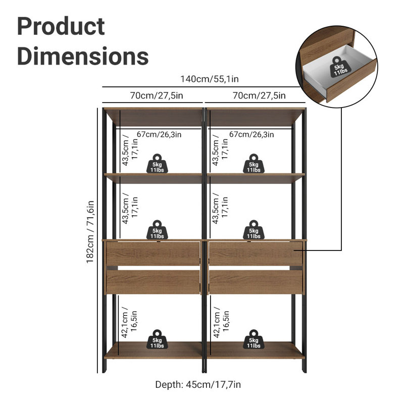  Étagère de rangement pour garage avec 4 tiroirs et tablettes ouvertes, Brun