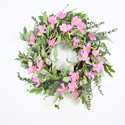 24" Artificial Farmhouse Greenery Foliage Leaves Spring Summer Wildflower Wreath For Front Door Wedding Party Home Decor
